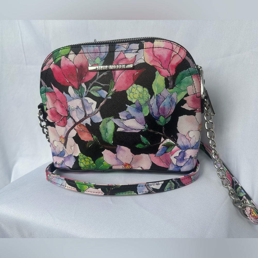 Steve Madden Black and Pink Floral Crossbody Bag